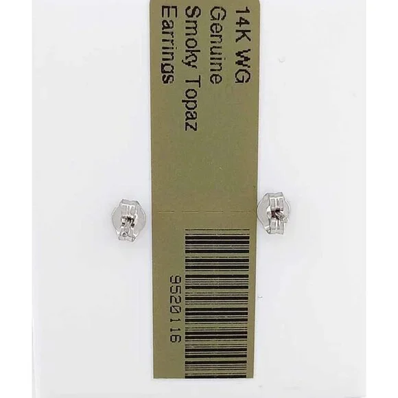 Genuine 8.36 Cts Smoky Topaz Earrings 14k White Gold